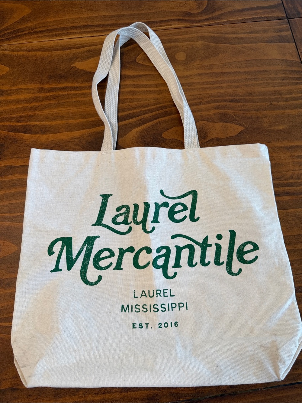 Laurel Mercantile Cream Canvas Tote with Green Logo